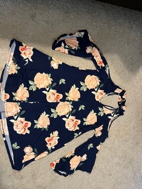 Peppermint Navy Floral Dress with Peach Roses